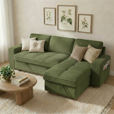 81" L-Shaped 3-In-1 Sleeper Sectional Sofa, 5-Level Adjustable Backrest, USB & Type-C Charging Ports, Reversible Storage Chaise, Tool-Free Assembly
