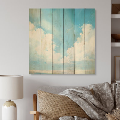Minimalist Horizon Cloud Drift I - Minimalism Wood Wall Art On Natural Pine Wood