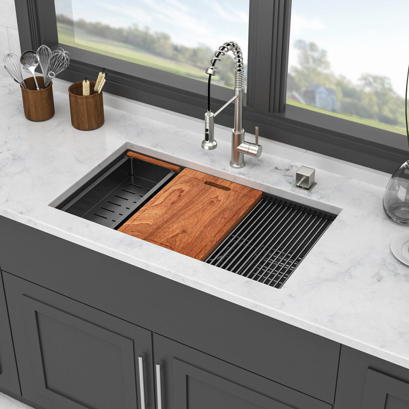 Évier de cuisine encastrable en acier inoxydable à cuve simple noire calibre 16