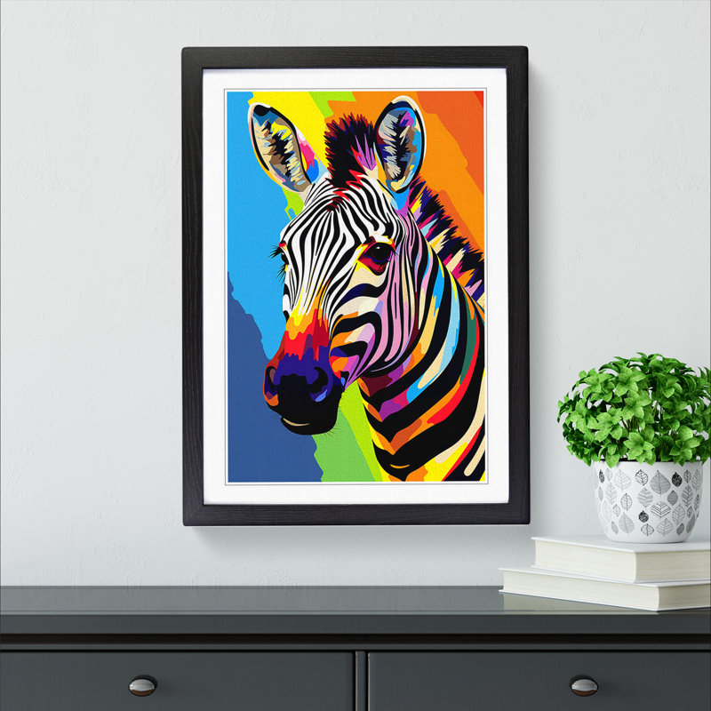XYZ-FRM-V1223-1743 Zebra Pop - Single Picture Frame Print on Wood, 46cm H x 34cm W x 2cm D, Black