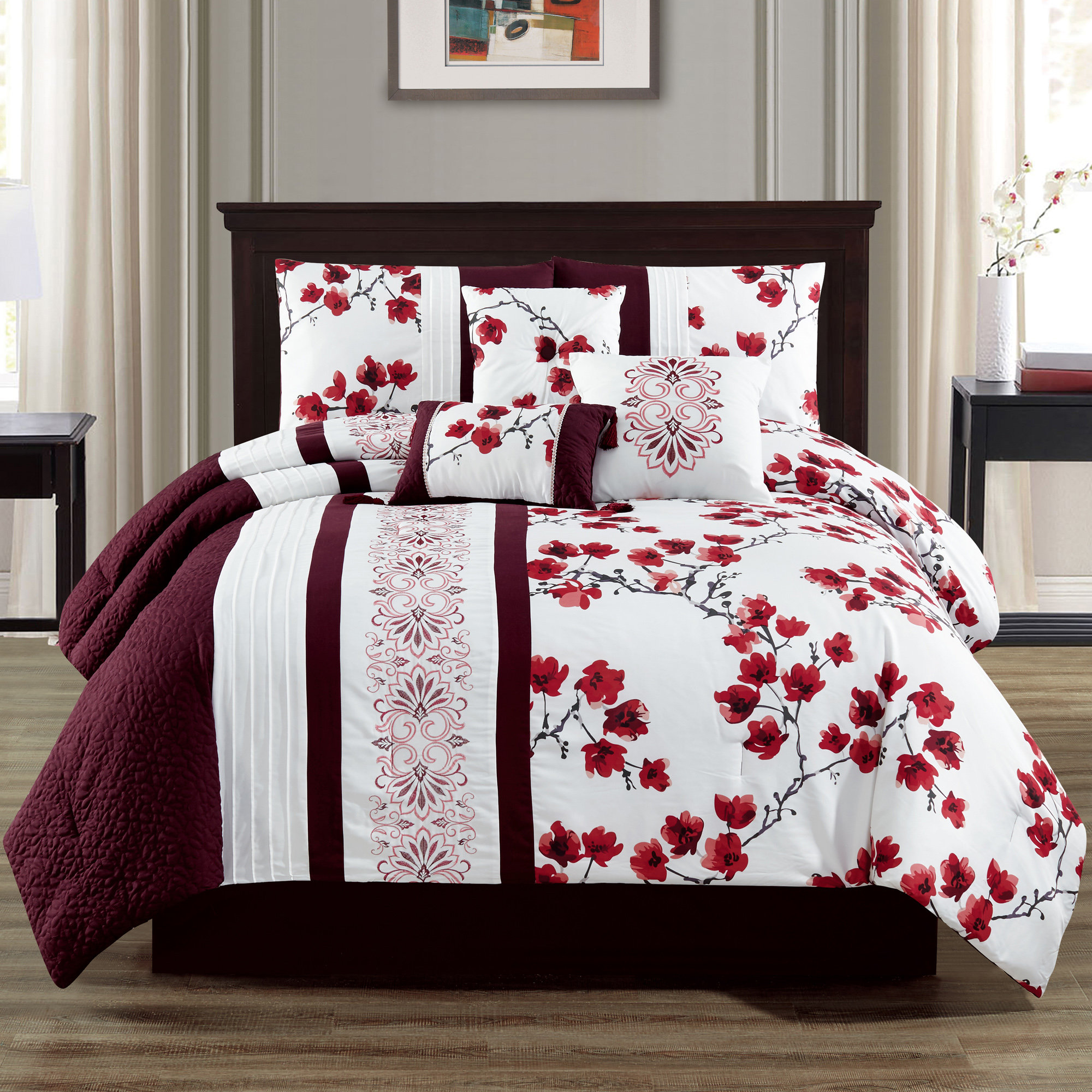 Red and white queen comforter deals set