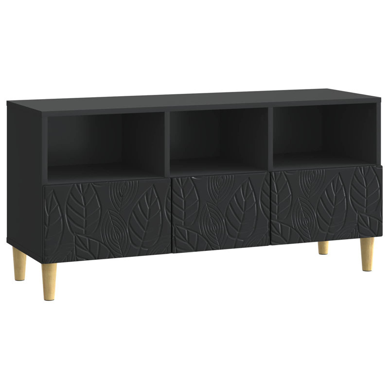 Unfinished TV Stand for TVs up to 49" with Fireplace Included, Black