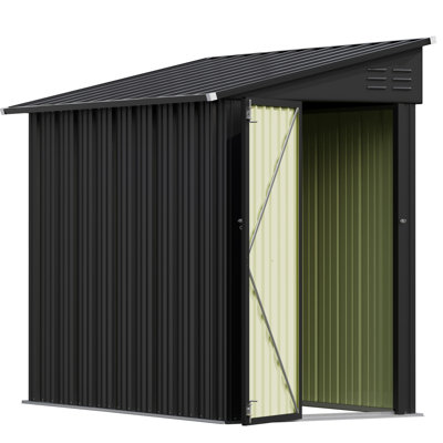 Remise de rangement extérieure de 8 pi x 4 pi, remise adossée à une remise, remise de jardin en métal avec porte verrouillable, 2 bouches d'aération et toit incliné pour la cour, le patio, la pelouse et le noir
