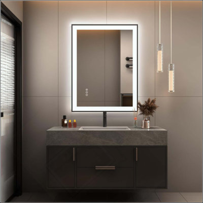 Miroir de salle de bain à DEL avec éclairage avant et rétro-éclairé, antibuée et à intensité variable