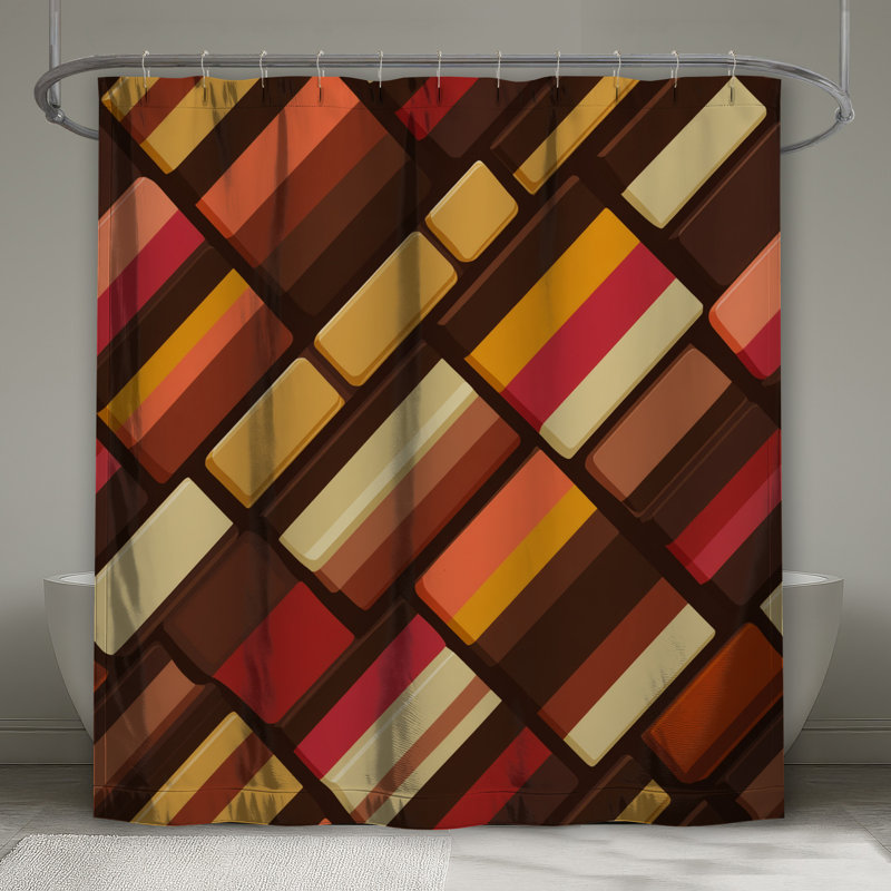 Rideau de douche à formes géométriques - Décoration de salle de bain abstraite moderne, L 70 po x H 93 po