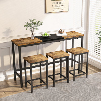 Modern Design Kitchen Dining Table, Pub Table, Long Dining Table Set With 3 Stools, Convenient Hanging Stool Design