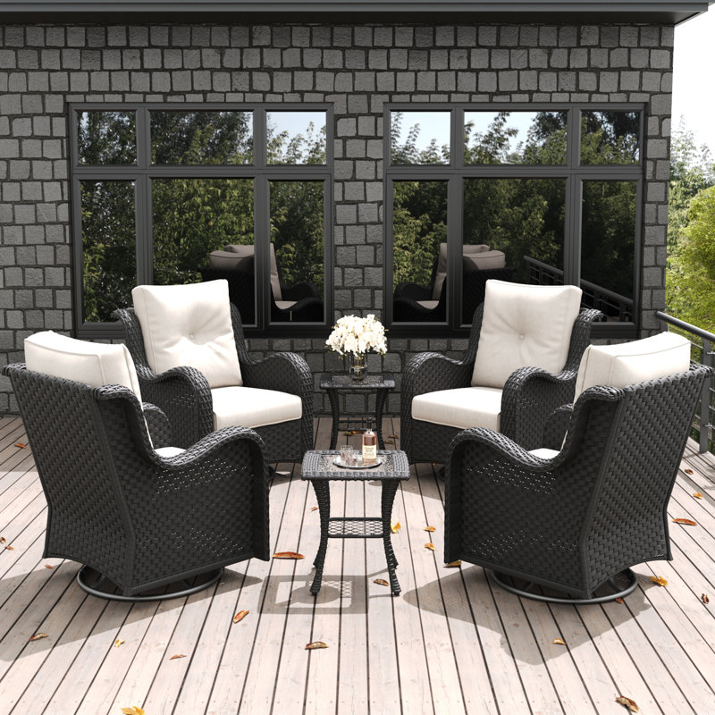 Ensemble de chaises berçantes pivotantes 6 pièces avec table d'appoint LayinSun, Noir, noir, noir, noir, Beige