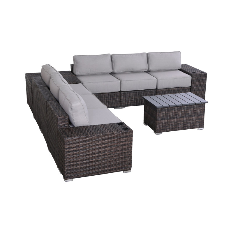 High-Density Polyethylene Wicker Fully Assembled 6 - Person Seating Group with Cushions