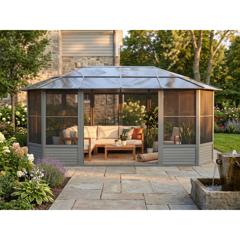 Gazebo Penguin Florence Solarium 12 Ft X 18 Ft Polycarbonate Roof - Slate, 18 Ft. W x 12 Ft. D, Gray