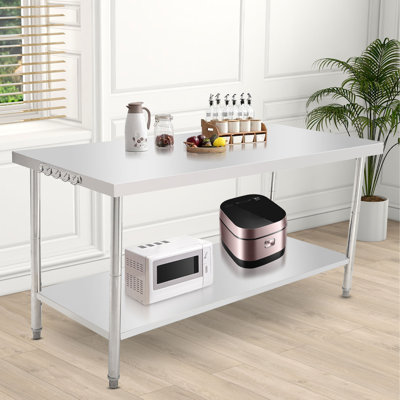Table de préparation commerciale en acier inoxydable de 72 po x 30 po x 35 po avec tablette réglable pour dessous de cuisine, restaurant, maison, hôtel, sans roues, sans panneau arrière