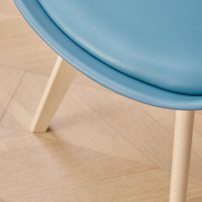 42.5cm Modern style Dining Chair, Padded Plastic Side Chair with Solid Wood Legs, Dark Blue, 6