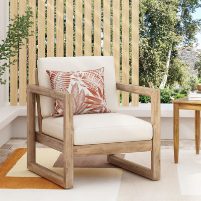 Fauteuil club de patio en bois d'acacia durable avec coussins imperméables