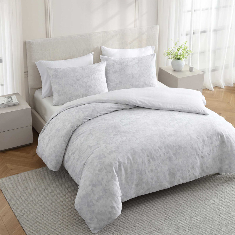 Ensemble d'édredon gris réversible en coton Vera Wang, Édredon pour très grand lit + 2 taies décorativ