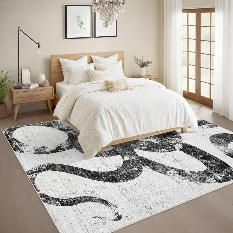Washable Rug, Soft Non-Slip, Low Pile, Thin, Snake Print, Contemporary Accent Carpet for Kitchen, Hallway, Laundry.