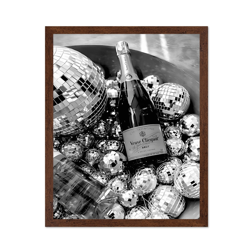 Champagne et boules disco, Poster, 12"H x 16"W, Brown Framed
