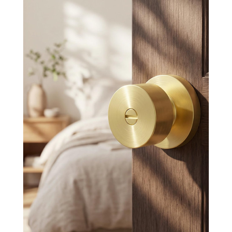 Gold Closet Door Knobs, Zinc-Alloy Brushed Gold Interior Passage Door Knobs, Brushed Brass Interior Doorknobs, Heavy Duty Round Indoor Satin Brass Doorknobs for Closet, Hallway, 1 Pack
