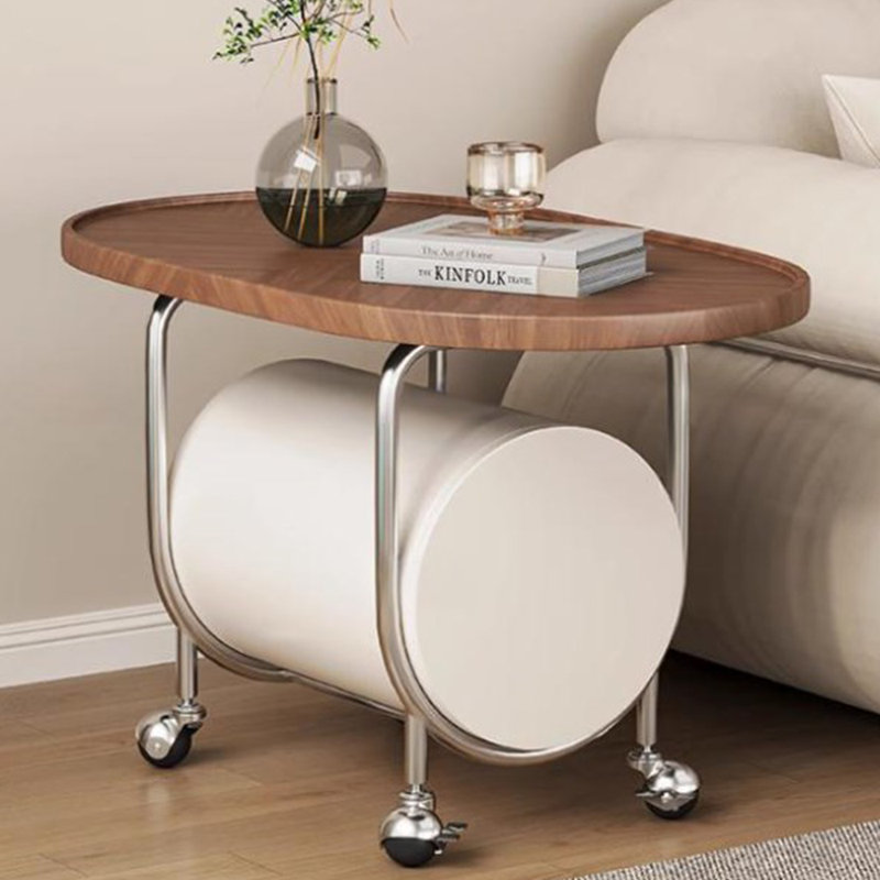 Personalized creative design movable coffee table, Brown, 21.65" H x 35.43" L x 19.68" W, White/Silver
