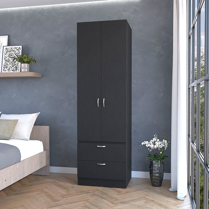 Garde-robe 2 tiroirs 2 portes, Noir