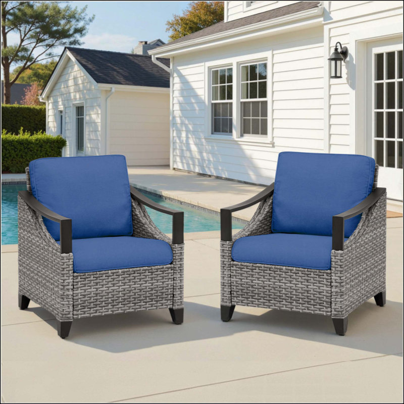 Ensemble de 2 chaises longues d'extérieur en osier avec coussins pour véranda ou terrasse