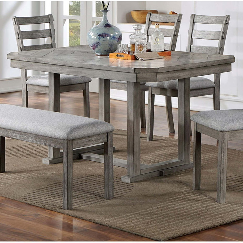 Dining Table 4X Side Chairs Bench 6Pcs Dining Set Fabric Seat Rustic Style