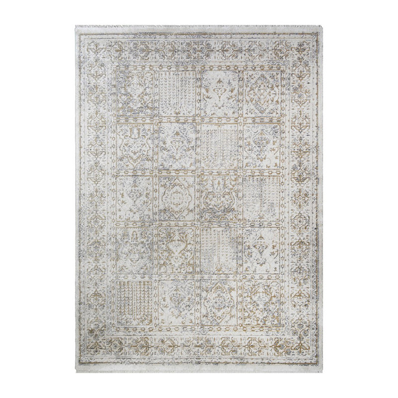 Tapis oriental ivoire délavé avec frange, Rectangle 9 pi 2 po x 12 pi 6 po