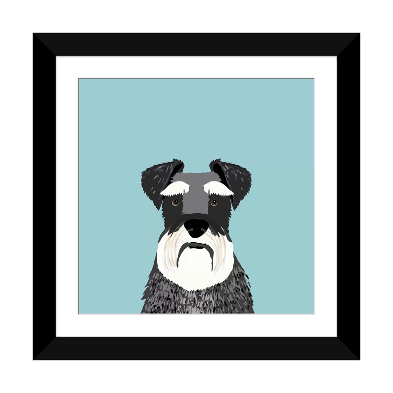 Schnauzer, impression sur toile tendue, H 16 po x l 16 po x P 1 po, Papier d'art encadré noir, Blanc
