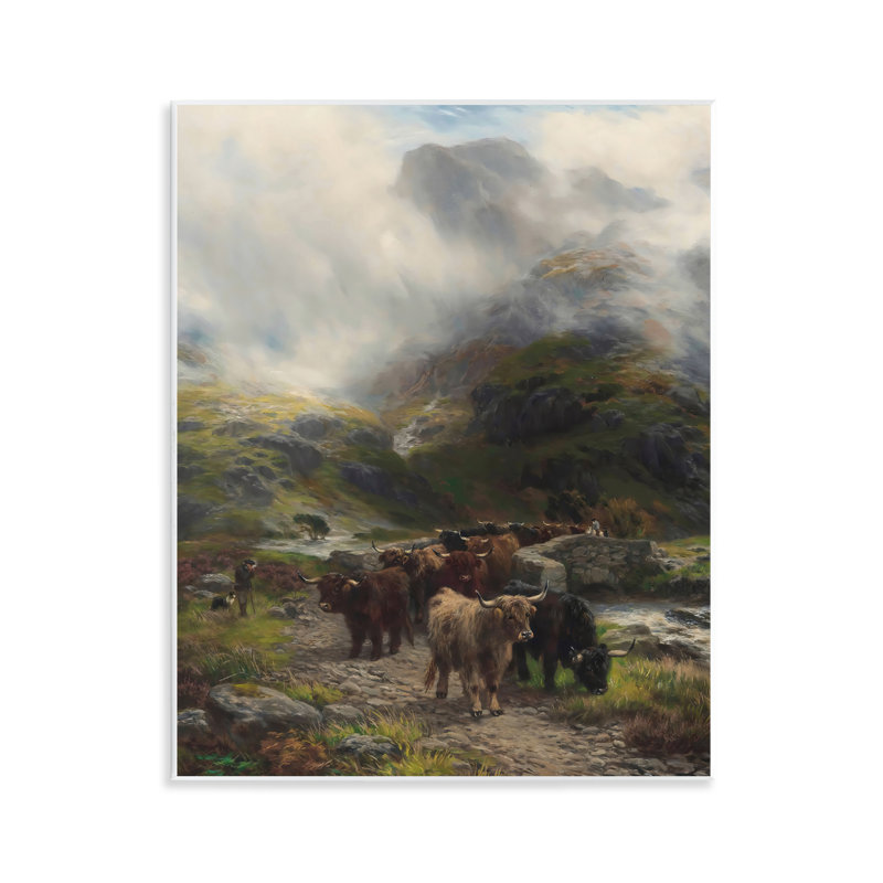 Plaque murale «Moody Highland Cows Herd», conception par Arlington Prints