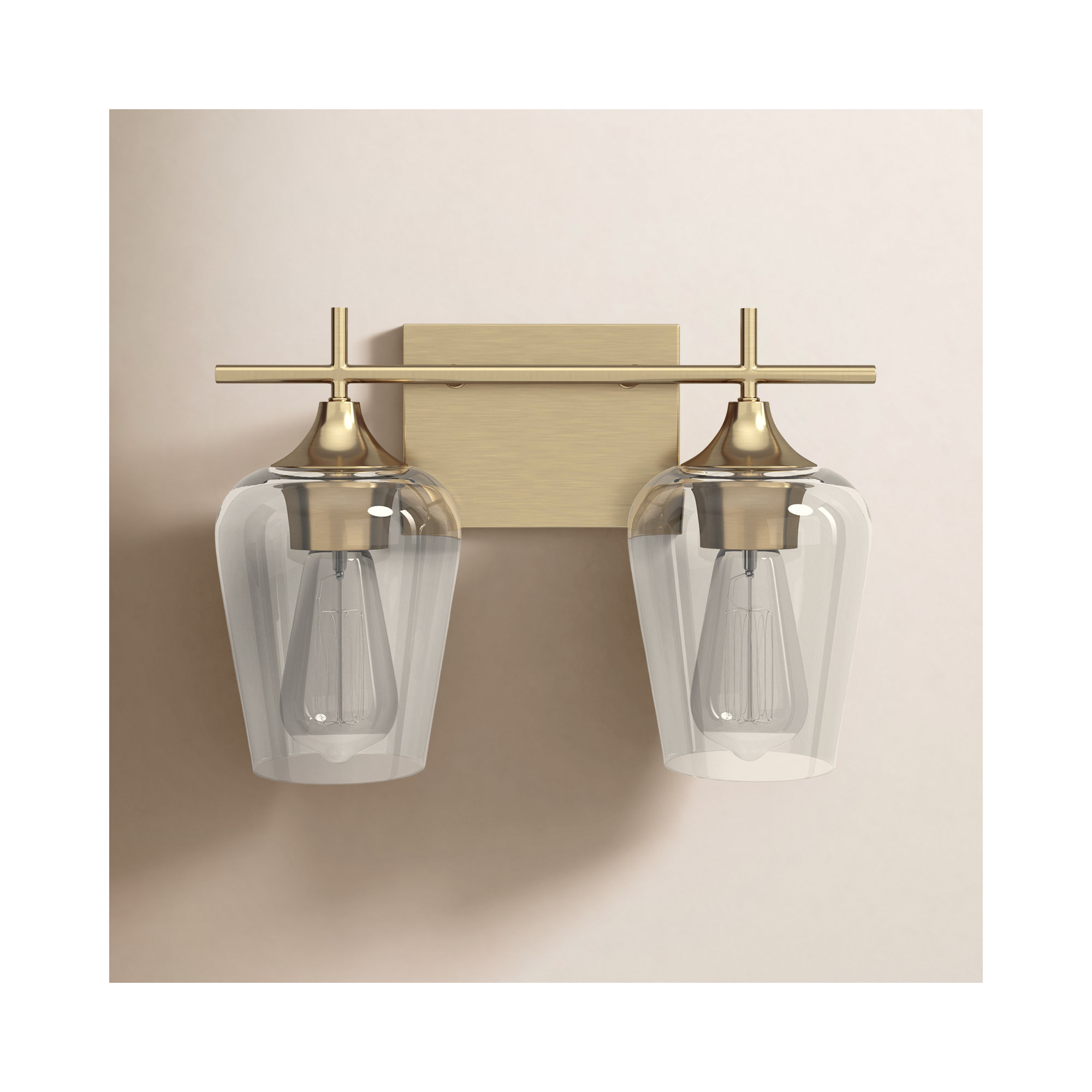 Breena 2 Light Transparent Dimmable Vanity Light, Warm Brass