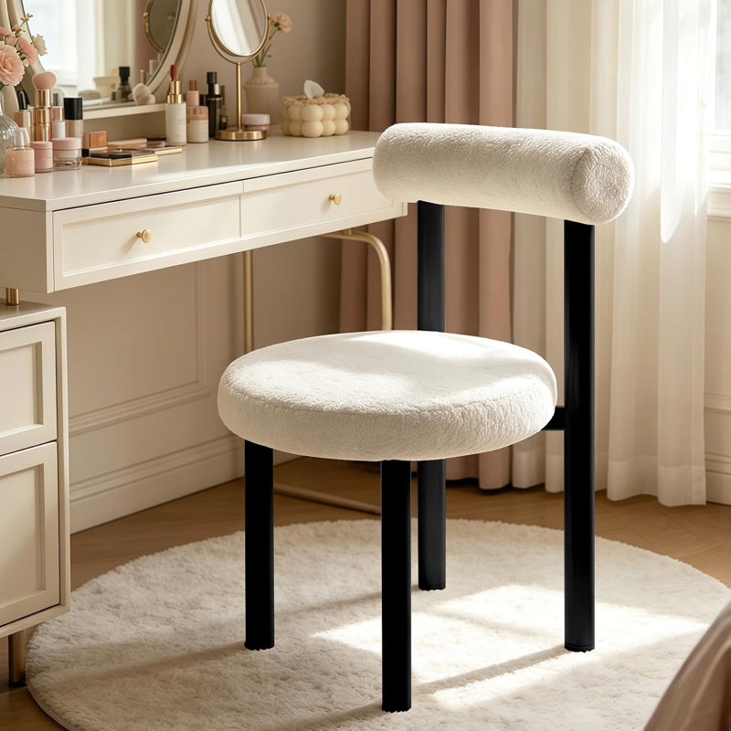 Chaise de coiffeuse ergonomique sans accoudoirs en tissu Teddy XUEGW avec soutien lombaire intégré noir et blanc