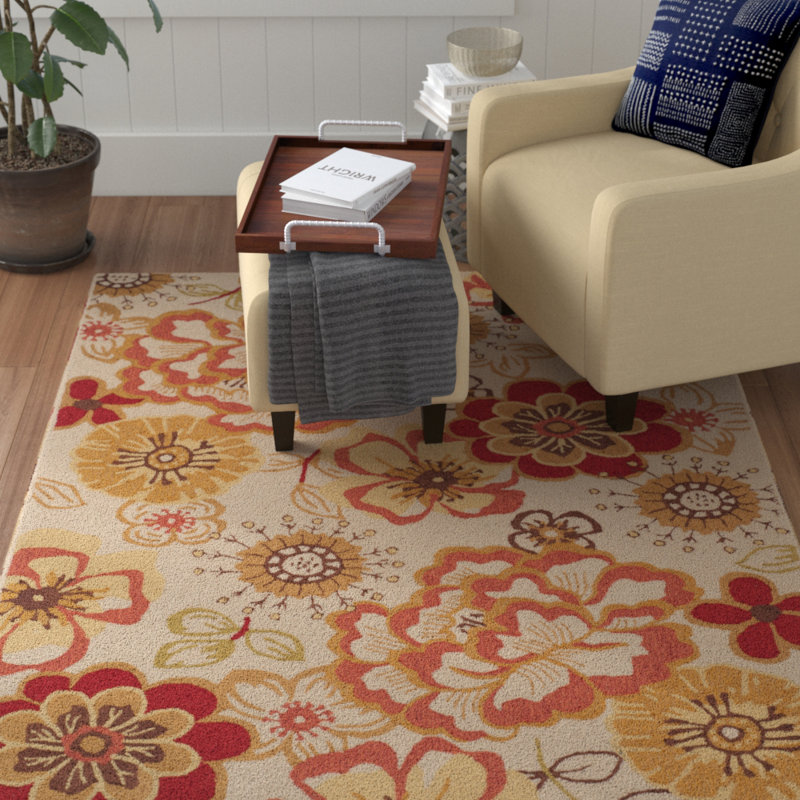 Tapis performance floral crocheté à la main Josephine, Rectangle 4 pi x 6 pi