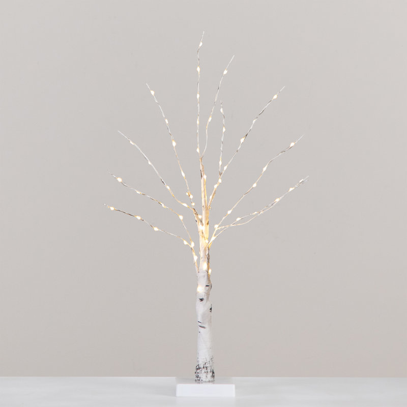 2 pi Bouleau blanc artificiel pré-éclairé avec 60 lumières DEL blanc chaud