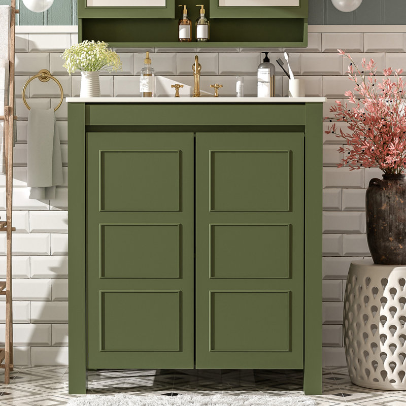 30'' Single Bathroom Vanity With Ceramic Top, Olive Green