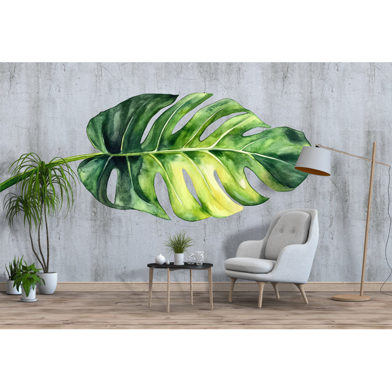Murale feuille Monstera - grand décalque botanique tropical pour chambre à coucher, art mural surdimensionné vert plante 062Mv