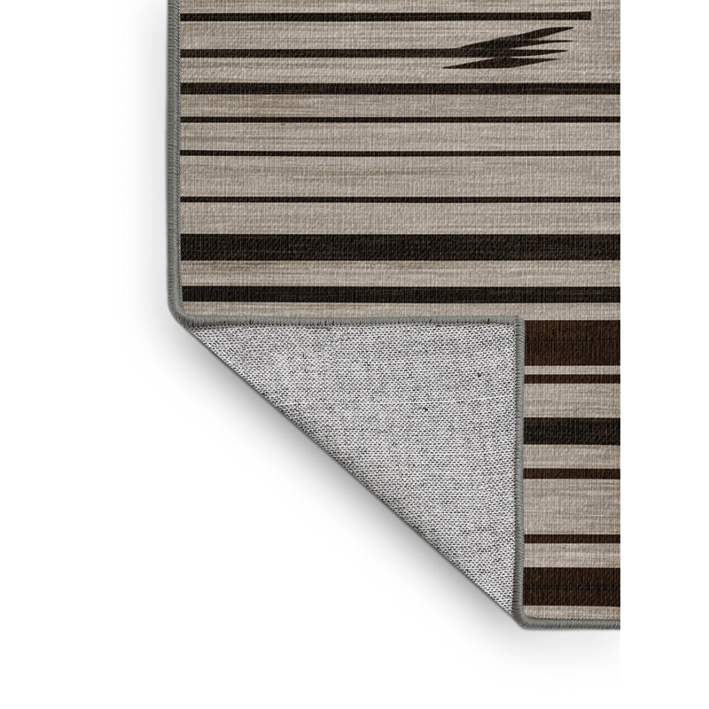 Tapis lavable rayé brun foncé Greige, Rond 4 pi