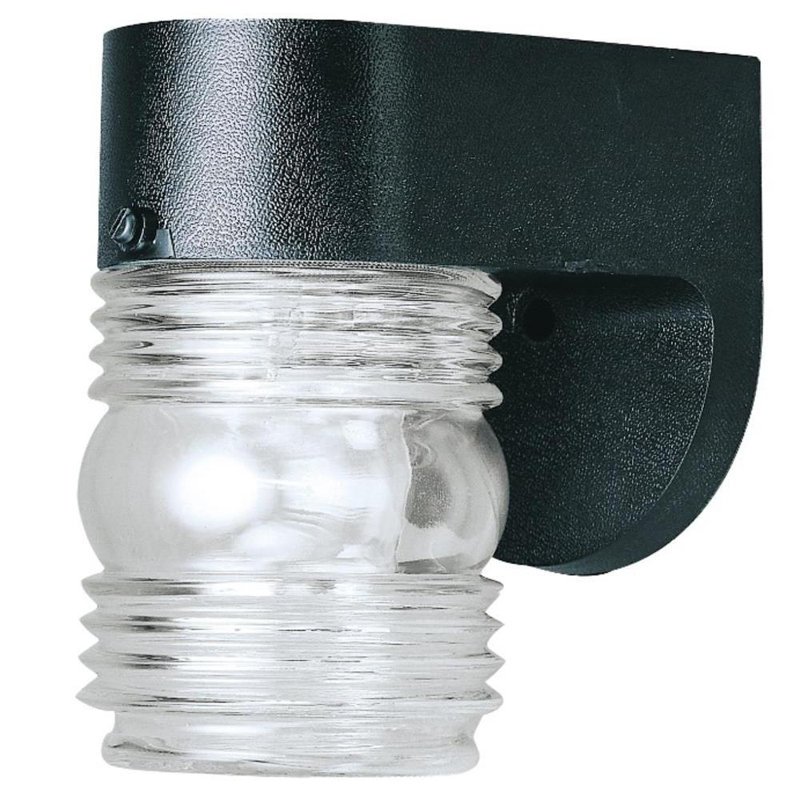 Luminaire mural en forme de pot à une lumière pour l'extérieur, fini noir sur polypropylène, verre transparent