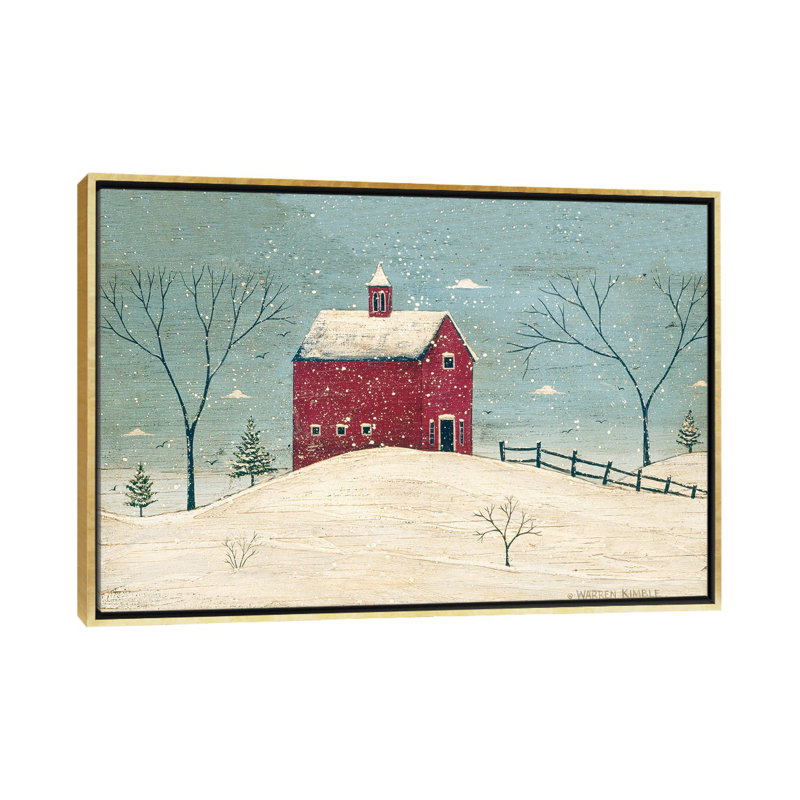 Grange en hiver - impression d'art mural, H 32 po x l 48 po, Reproduction encadrée sans passe-partout, Doré