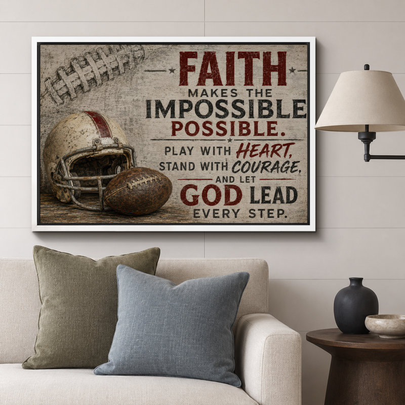 Christian Faith Football, 16" H x 24" W x 1.5" D, Cadre blanc