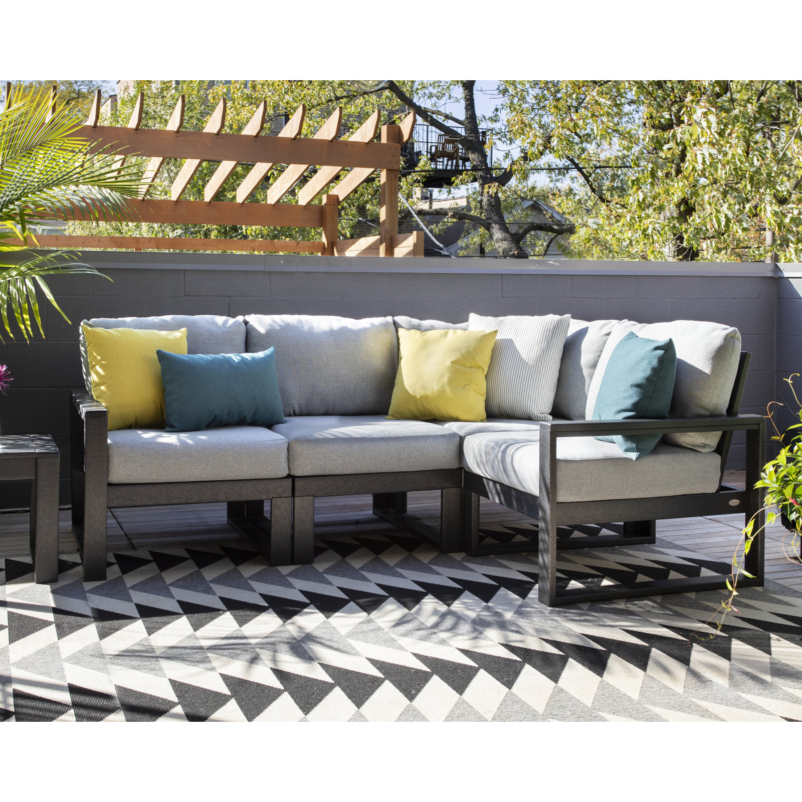 POLYWOOD® Edge 85" Patio Sectional, Grey , Black