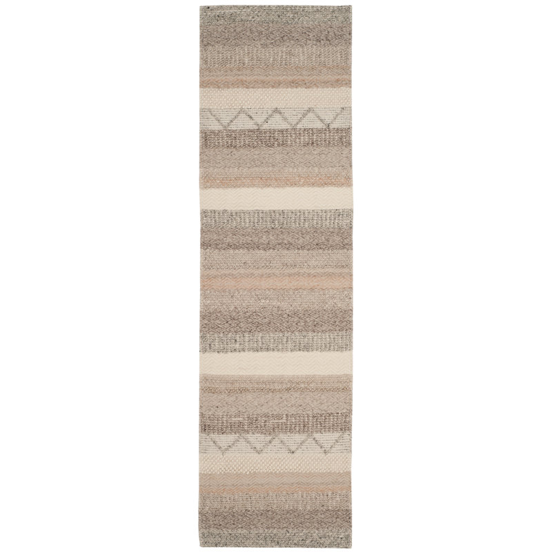 Tapis rayé en laine et coton tissé à la main Jacques , Tapis de couloir 2 pi 3 po x 14 pi