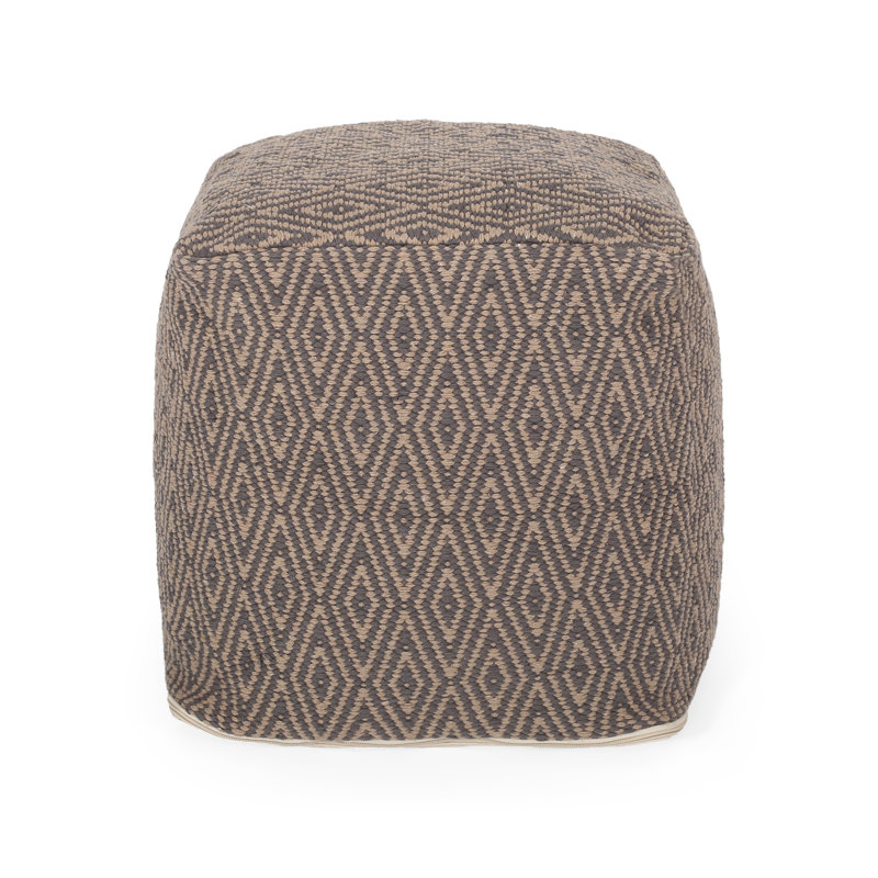 Pouf en coton tissé à la main Amuleto, motif de losanges gris foncé et brun - repose-pieds de salon polyvalent 15 po x 15 po x 15 po