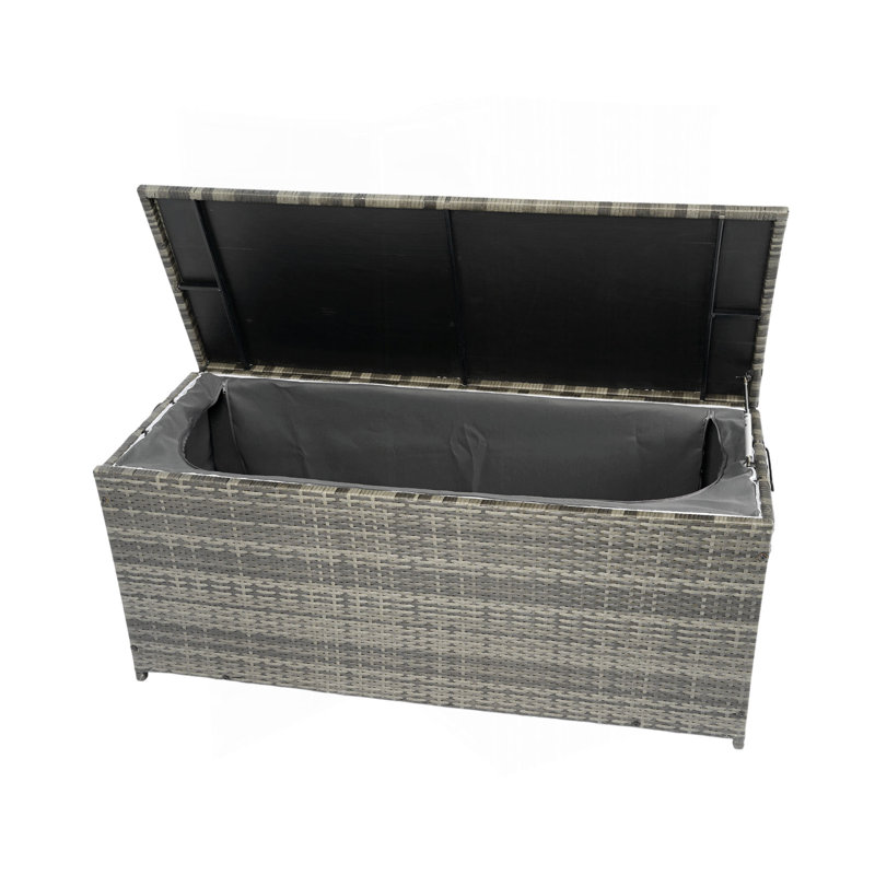 Boîte de rangement extérieure, boîtes de terrasse de patio en osier 113 gallons avec couvercle, rangement de coussin de rangement extérieur pour jouets d'enfants, oreillers, serviette en osier gris