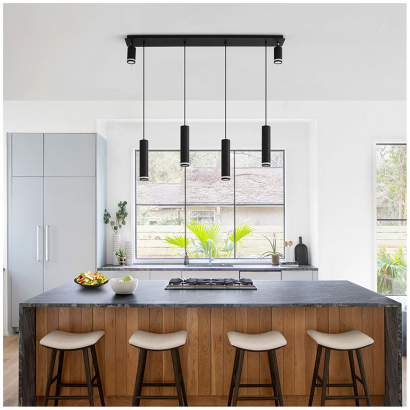 Luminaire suspendu pour îlot de cuisine noir mat à 6 lumières Angelina [Sans ampoule]