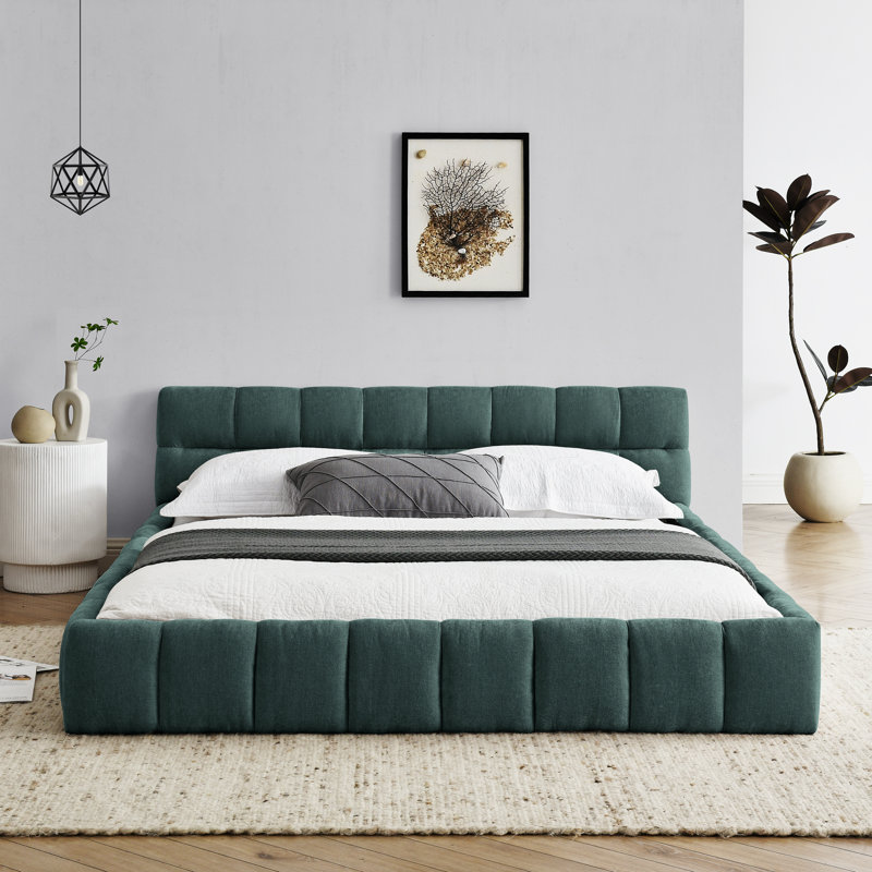 Grand lit plateforme en tissu de chenille avec tête de lit Roomfitter, Bleu