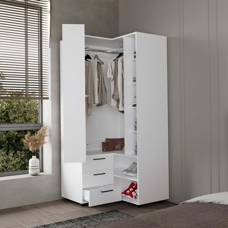 Armoire blanche avec rangement ouvert et 2 tiroirs, Blanc