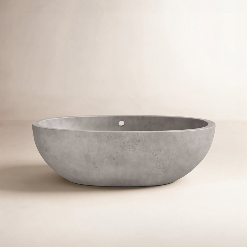Baignoire de trempage en béton Avalon NativeStone autoportant ovale, Frêne, H 21 po x l 36 po x L 62 po