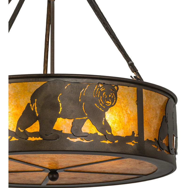 Adirondack Inspired Amber Mica & Copper 4-Light Drum Pendant