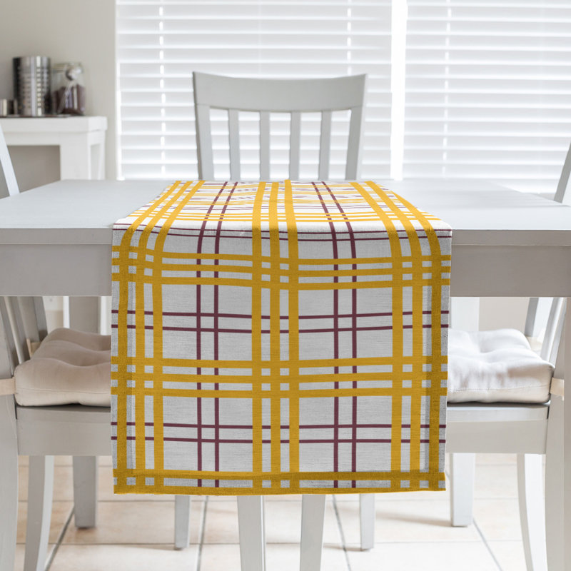 Paid Polyester Table Runner, 72" L x 16" W, White/Burgundy/Gold