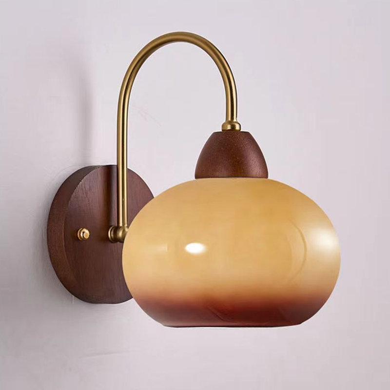 Lampe murale en verre persimmon avec base en bois