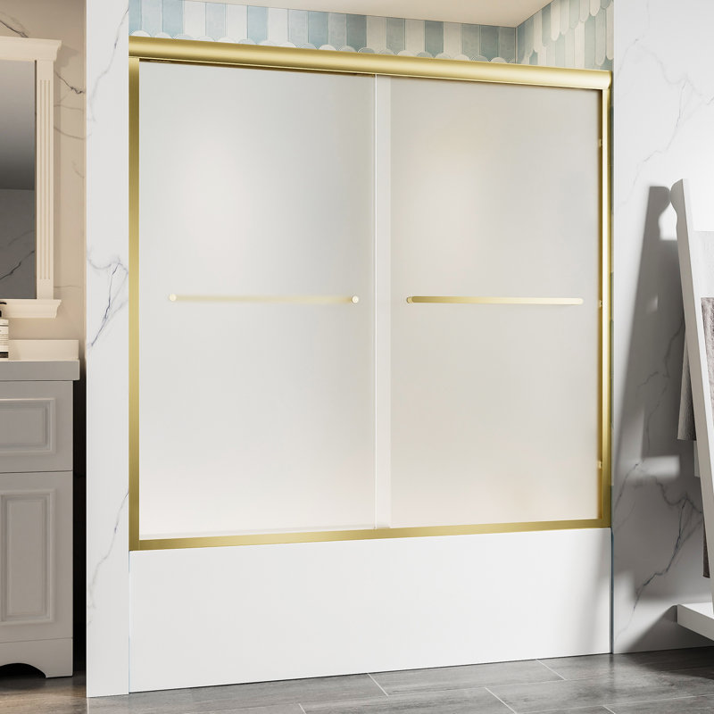 Poignée de porte de baignoire en verre trempé à double cadre 60 po x 58 po en aluminium trempé 60 po x 58 po, or
