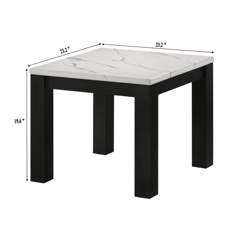 Table basse contemporaine en faux marbre blanc et tables de bout noires contemporaines: style